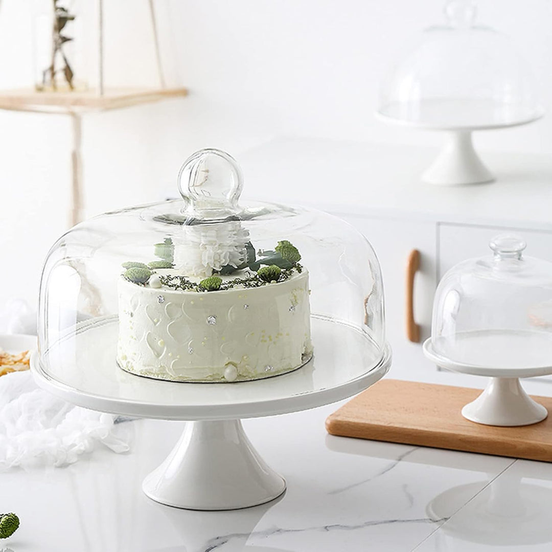 13CM Kuchenständer Keramik Tortenplatte Kuchen Glasglocke Porzellan Teller mit Kuchenglocke Tortenst