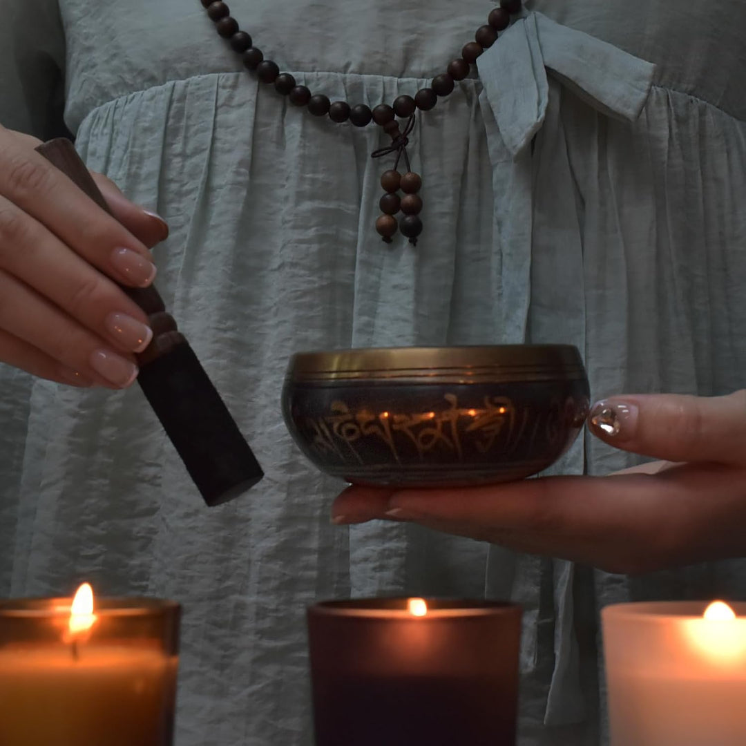 Artcome Tibetisches Meditationsset – Klangschale und Tingsha-Becken, Handgefertigt in Nepal, für Med