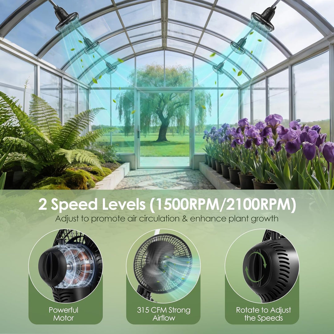 Grow Ventilator mit Clip, 20W Oszillierender Lüfter, 2 Geschwindigkeiten, 90°/120° Doppelschwenk, 31