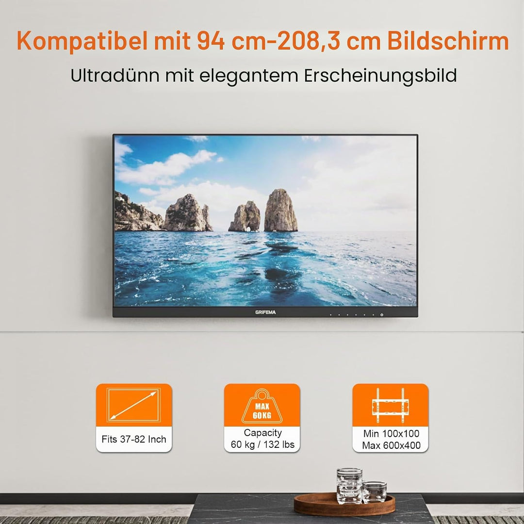 GRIFEMA TV Wandhalterung Fernseher für 37-82 Zoll Neigbar Fernseher Halterung, bis zu 60kg, Max. VES