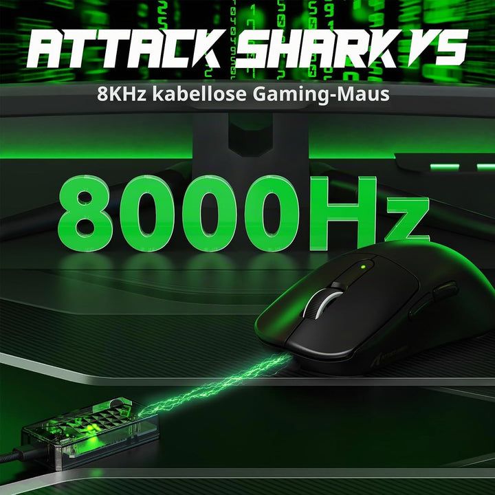 ATTACK SHARK V5 Kabellose Gaming Maus 53g, 20000 FPS, Optische Schalter, PAW3950MAX 42K DPI Sensor,