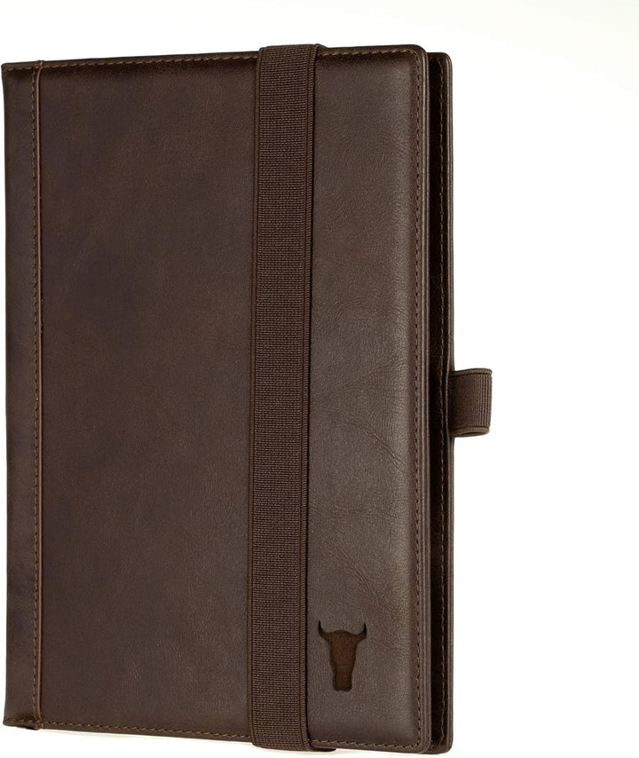 TORRO Echtleder Hardback Notizbuch [Nachfüllbar] [Stiftschlaufe] [Gummiband] [Liniertes Papier] (A5