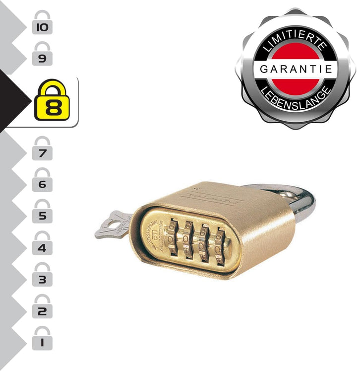 Master Lock 175EURDLH Zertifiziertes Zahlenschloss mit massivem Gehäuse und Langem Bügel, Gold, 10,7