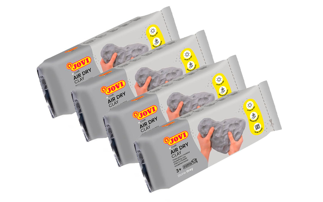 Jovi Air Dry Modelliermasse, gebrauchsfertig, lufttrocknend, auf Basis von Feuchtton, 1 kg in grau,