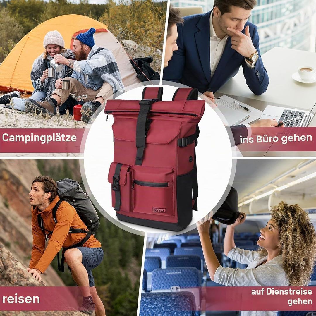Rucksack Damen,Rolltop Rucksack Herren,28L Gross Schulrucksack Rucksack Wasserdicht mit Laptopfach 1