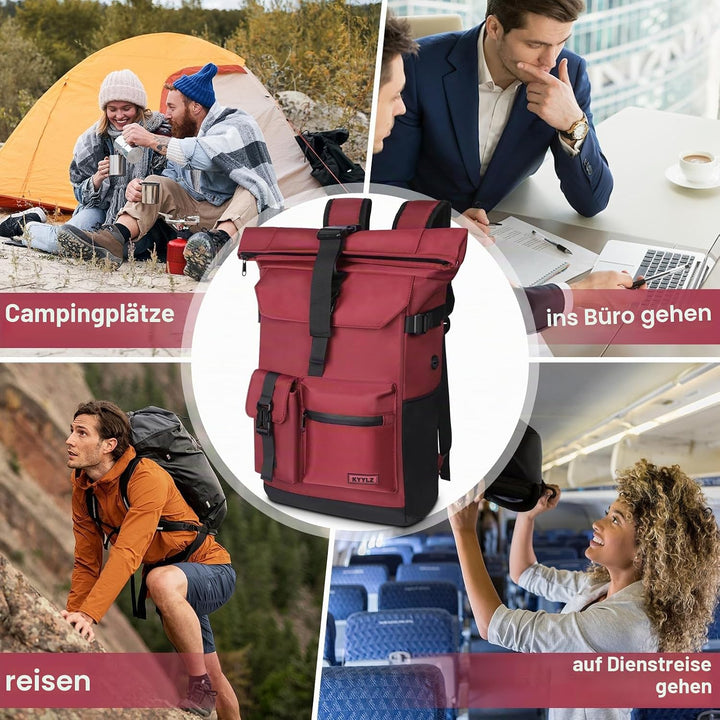 Rucksack Damen,Rolltop Rucksack Herren,28L Gross Schulrucksack Rucksack Wasserdicht mit Laptopfach 1