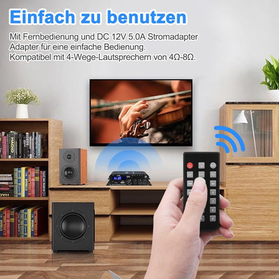 HiFi Verstärker S-188 2.1-Kanal Bluetooth 5.0 Mini Audio Verstärker RMS 40Wx2+50W Max.600W Leistung