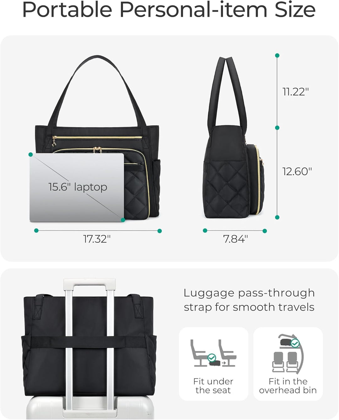 BAGSMART Lehrertasche 15.6 Zoll Laptoptasche Damen Gesteppt Arbeitstasche mit Datei-Organizer Aktent