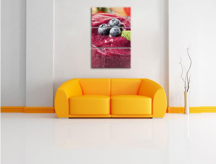Pixxprint Leckerer Blaubeershake 3-Teiler Leinwandbild 120x80 Bild auf Leinwand