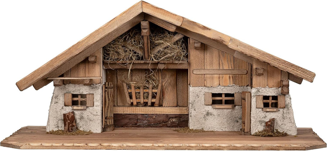 Bonetti Grosse Weihnachtskrippe | aus Holz und Gips gefertigt | mit Moos, Steinen und Stroh geschmüc