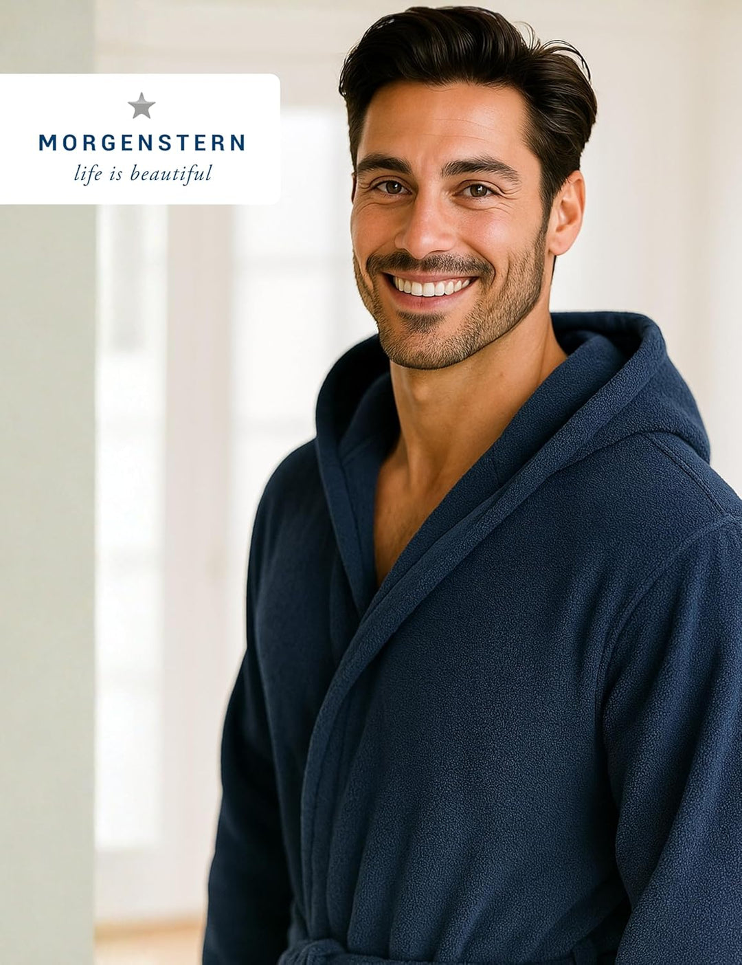 Morgenstern Bademantel Herren Kapuze Frottee 100% Baumwolle Lang Cadiz Salamanca XXL Marine, XXL Mar