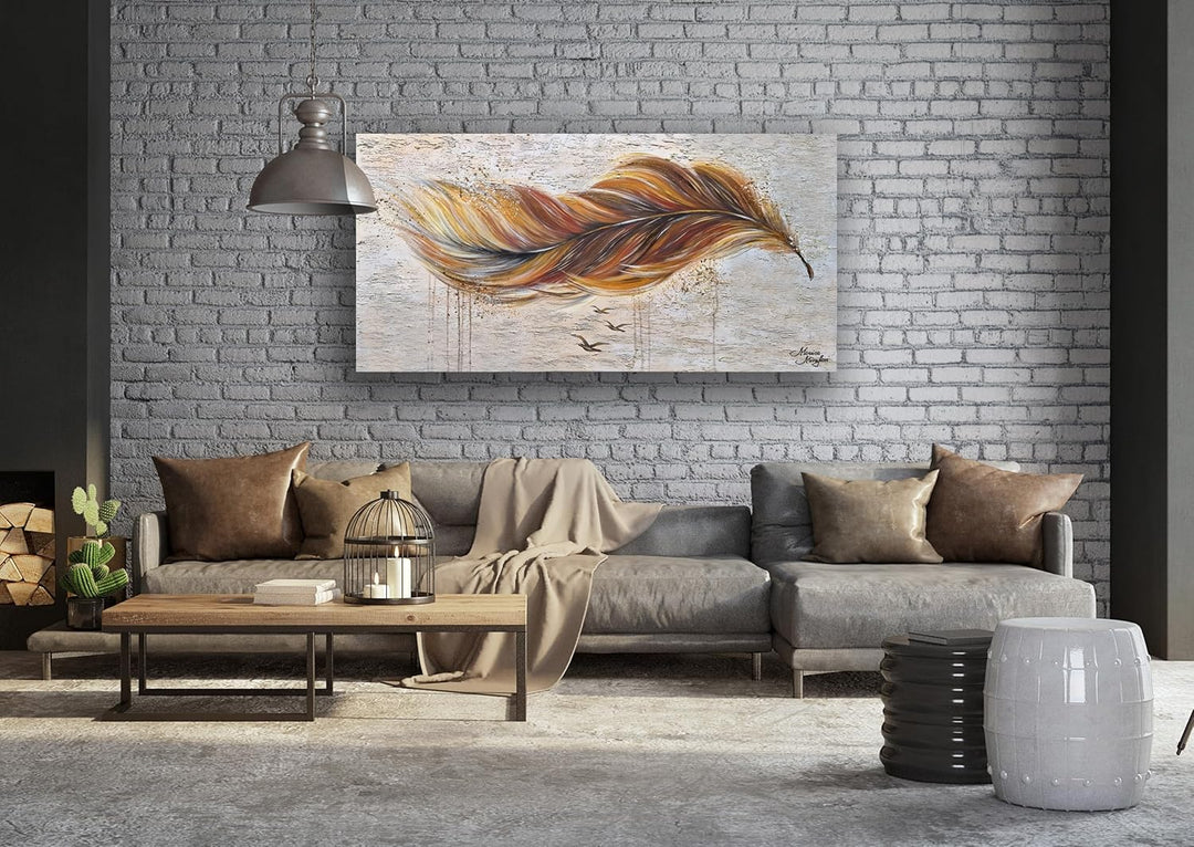 Monica Mirafiori I 100% HANDGEMALT I Gemälde Brown Feather I 100x50cm | Gemälde Handgemalt | Acrylge