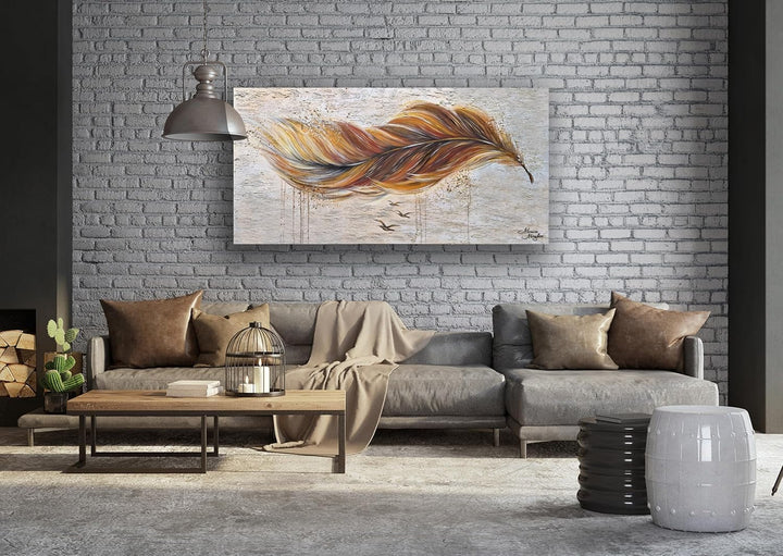Monica Mirafiori I 100% HANDGEMALT I Gemälde Brown Feather I 100x50cm | Gemälde Handgemalt | Acrylge
