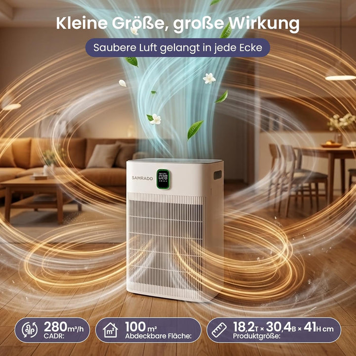 HEPA Luftreiniger,Air purifier mit APP und waschbarem Vorfilter,20 dB,CADR 280 m³/h,Wohnung bis 100