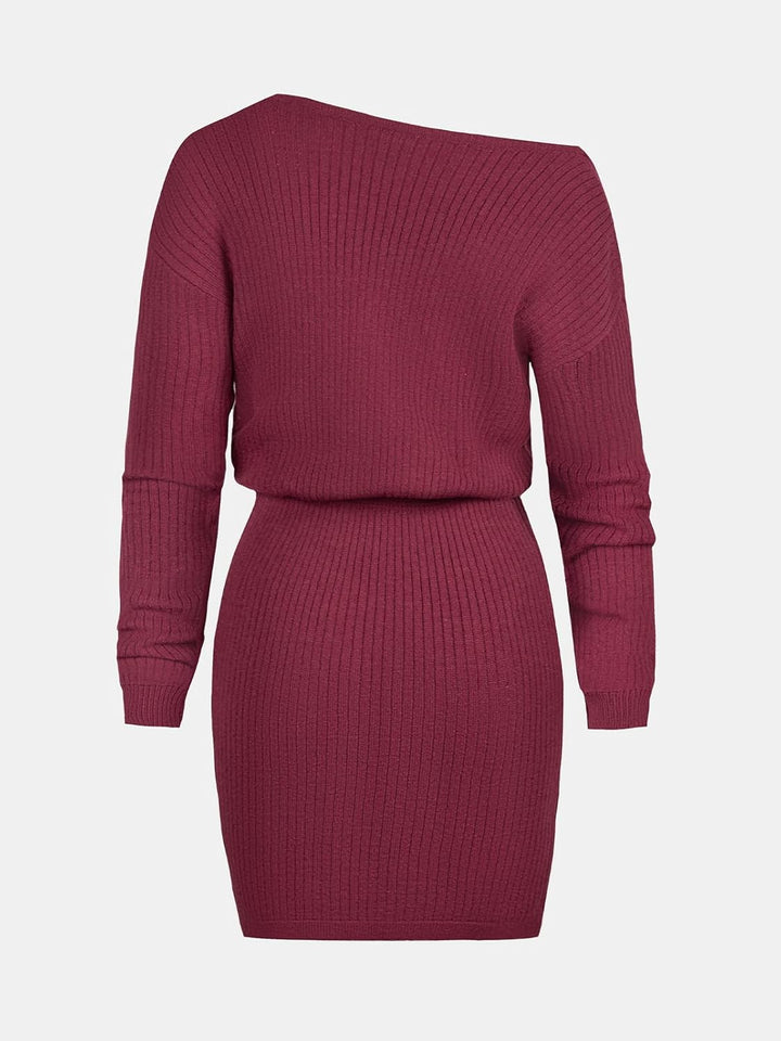 CUPSHE Damen Strickkleid One Shoulder Pulloverkleid Langarm Asymmetrisch Herbst Winter Pullikleid Mi