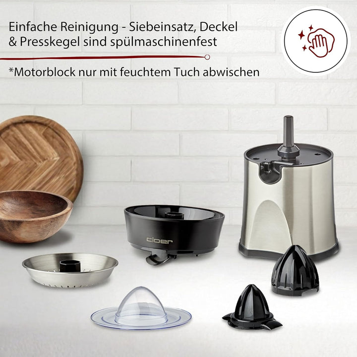 Cloer 6815 Zitruspresse und Orangenpresse, 2-in-1 Saftpresse, elektrisch, kleiner und grosser Pressk