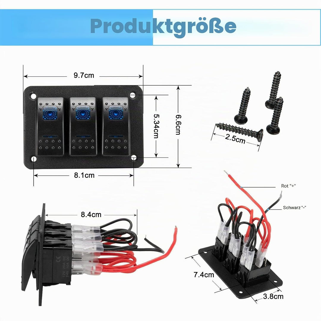 3 Gang Schalter Panel EIN/AUS Kippschalter Schalttafel Wasserdicht 12V/ 24V Rocker Switch Panel mit