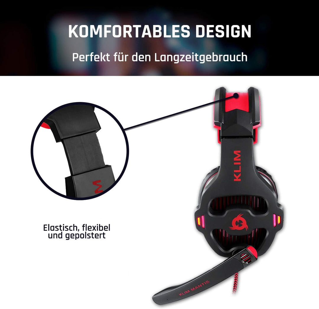 KLIM Mantis Gaming Headset - NEU 2023 - USB - Headset mit Mikrofon für PC, PS4, PS5, Nintendo Switch