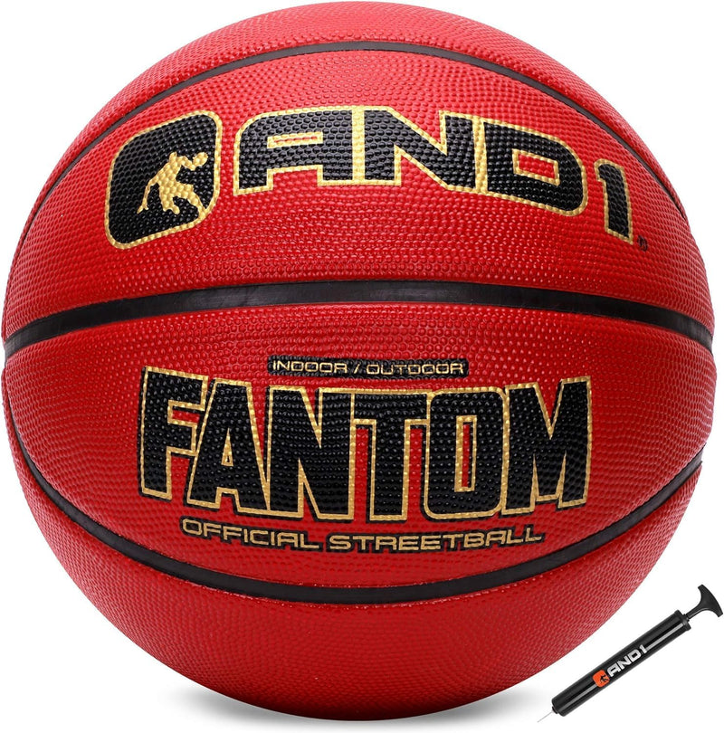 AND1 Fantom Gummi-Basketball und Pumpe, offizielle Grösse, für Basketballspiele im Innen- und Aussen