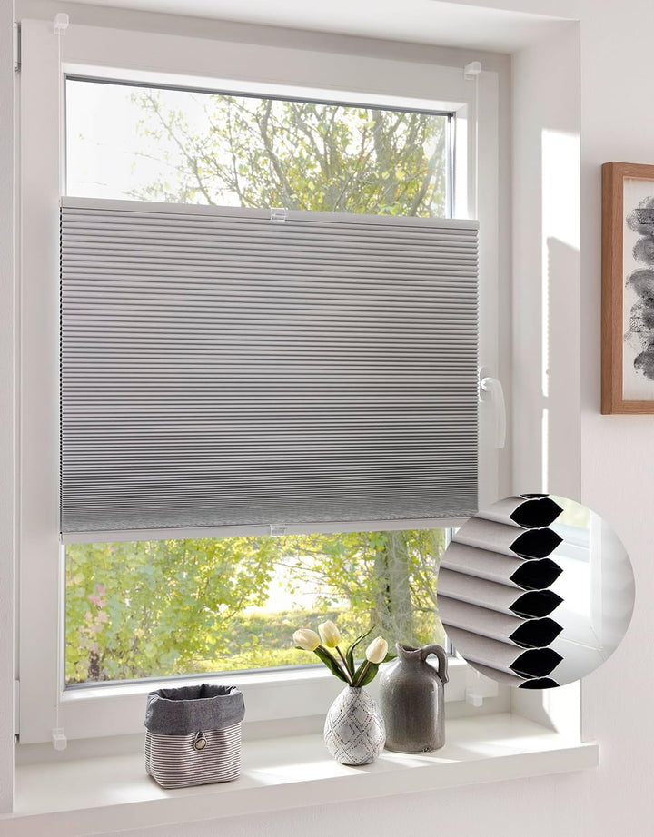 DécoProfi Wabenplissee ohne Bohren verdunkelnd Weiss 100cm x 220cm I Verspannte Plissees nach Mass m