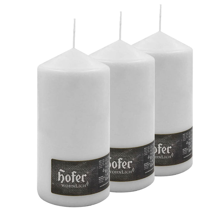 Hofer Stumpenkerzen Säulenkerzen, 3 Stück Set, Lange Brenndauer ca. 110 Stunden, Durchmesser 10 cm,