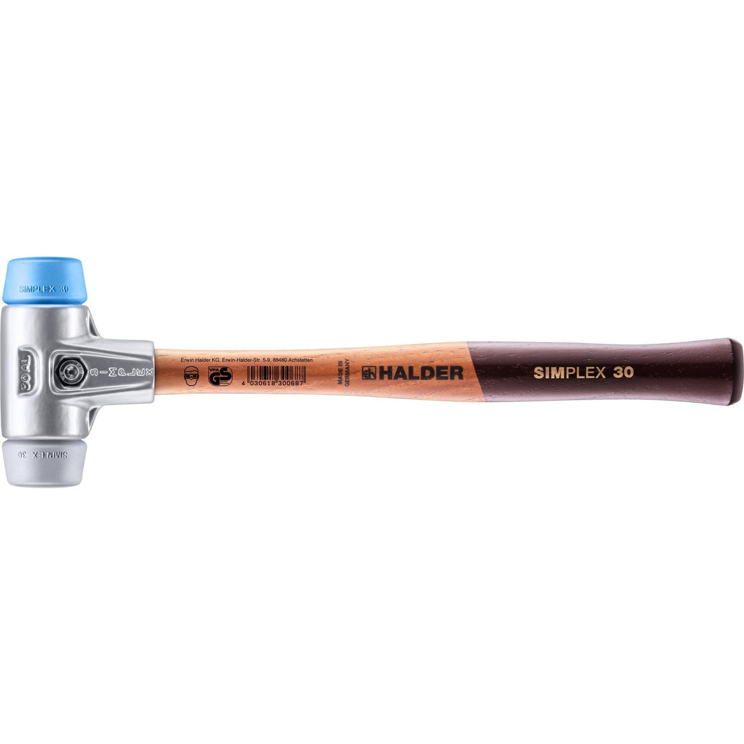 SIMPLEX-Schonhammer, TPE-soft/TPE-mid; mit Aluminiumgehäuse und hochwertigem Holzstiel | D=30 mm | 3