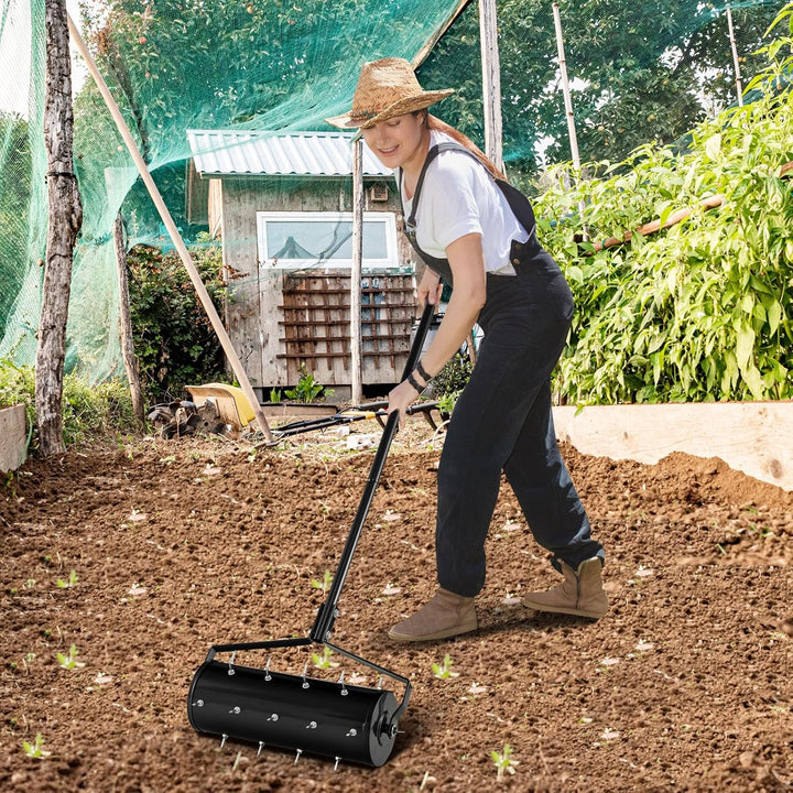 SOARS Rasenlüfter Walze, Rasenbelüfter mit 3,5cm Nägeln & Stiel, Handvertikutierer befüllbar, Garten