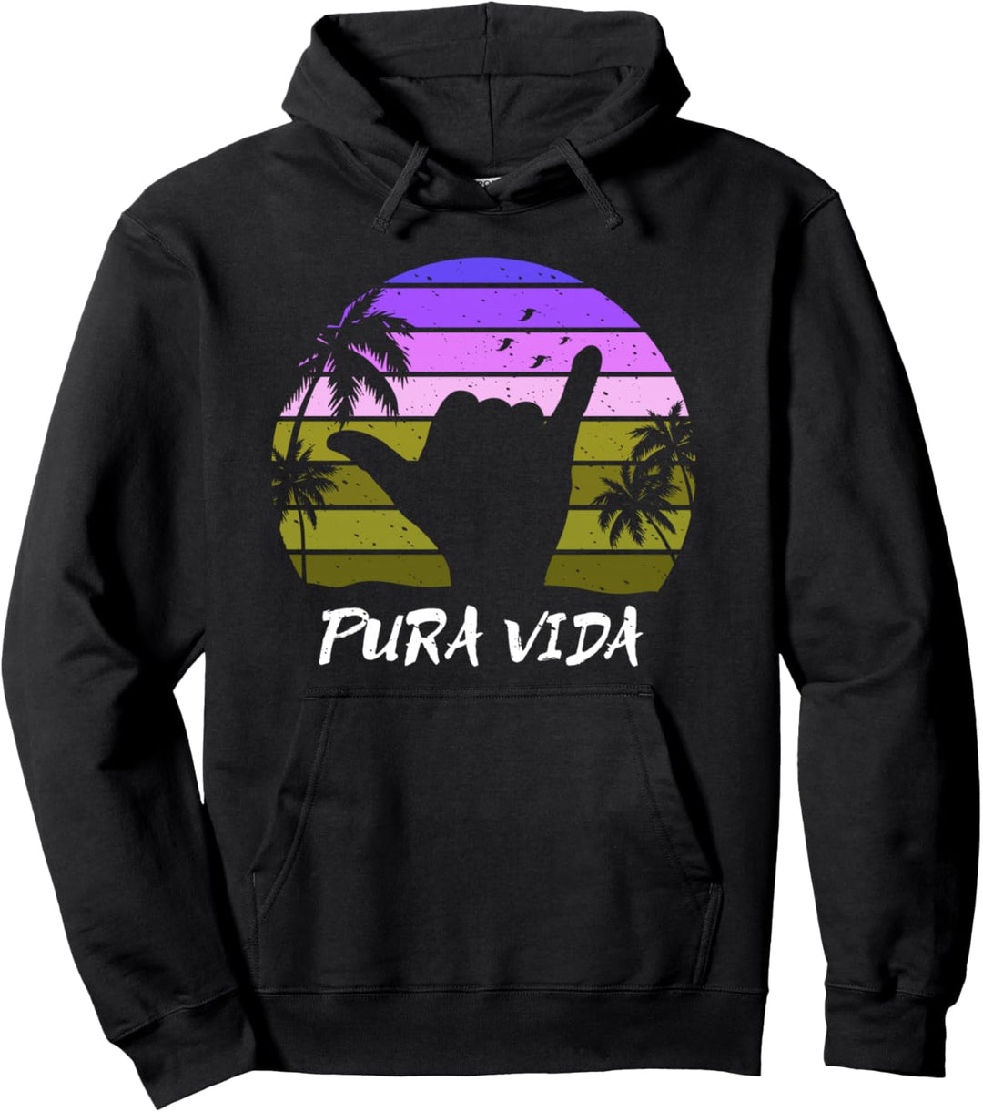 Pura Vida Costa Rica Vacation Tropical Surfer Shaka Schild Pullover Hoodie