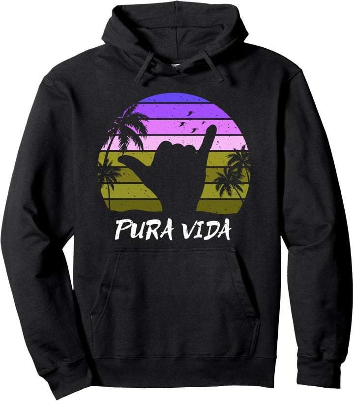 Pura Vida Costa Rica Vacation Tropical Surfer Shaka Schild Pullover Hoodie