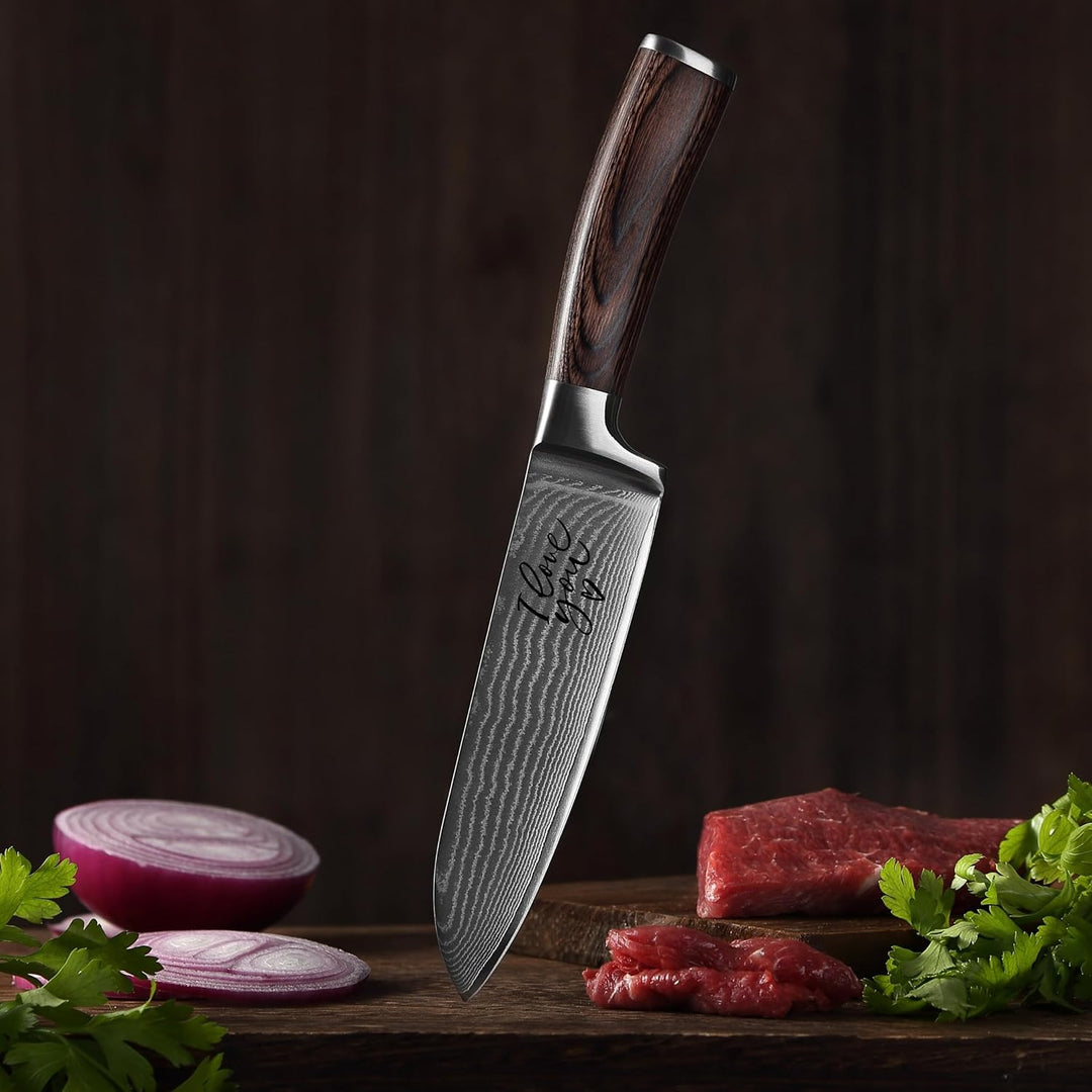 Wakoli EDIB Damastmesser Santoku Personalisiertes Geschenk I scharfe 17 cm Klinge aus 67 Lagen Damas