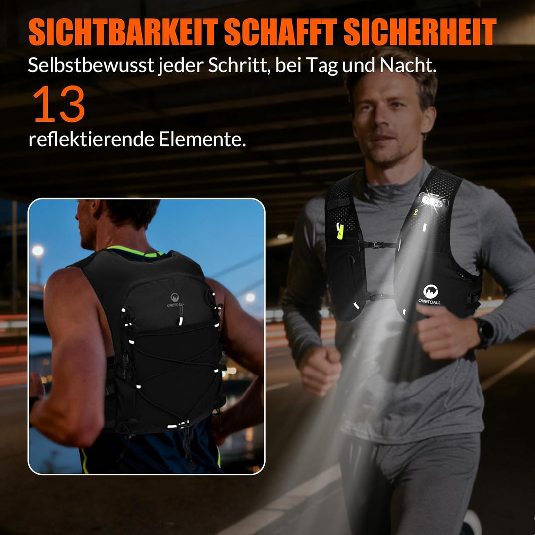 Laufweste Damen mit 2 Faltbare Trinkflasche 500ml, Trinkweste Laufen Herren, Running Vest Laufrucksa