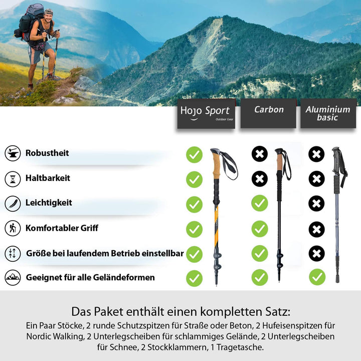 Teleskop Wanderstock Walking Stöcke Verstellbar aus Leicht Aluminium mit Echt Kork Griff zum Wandern