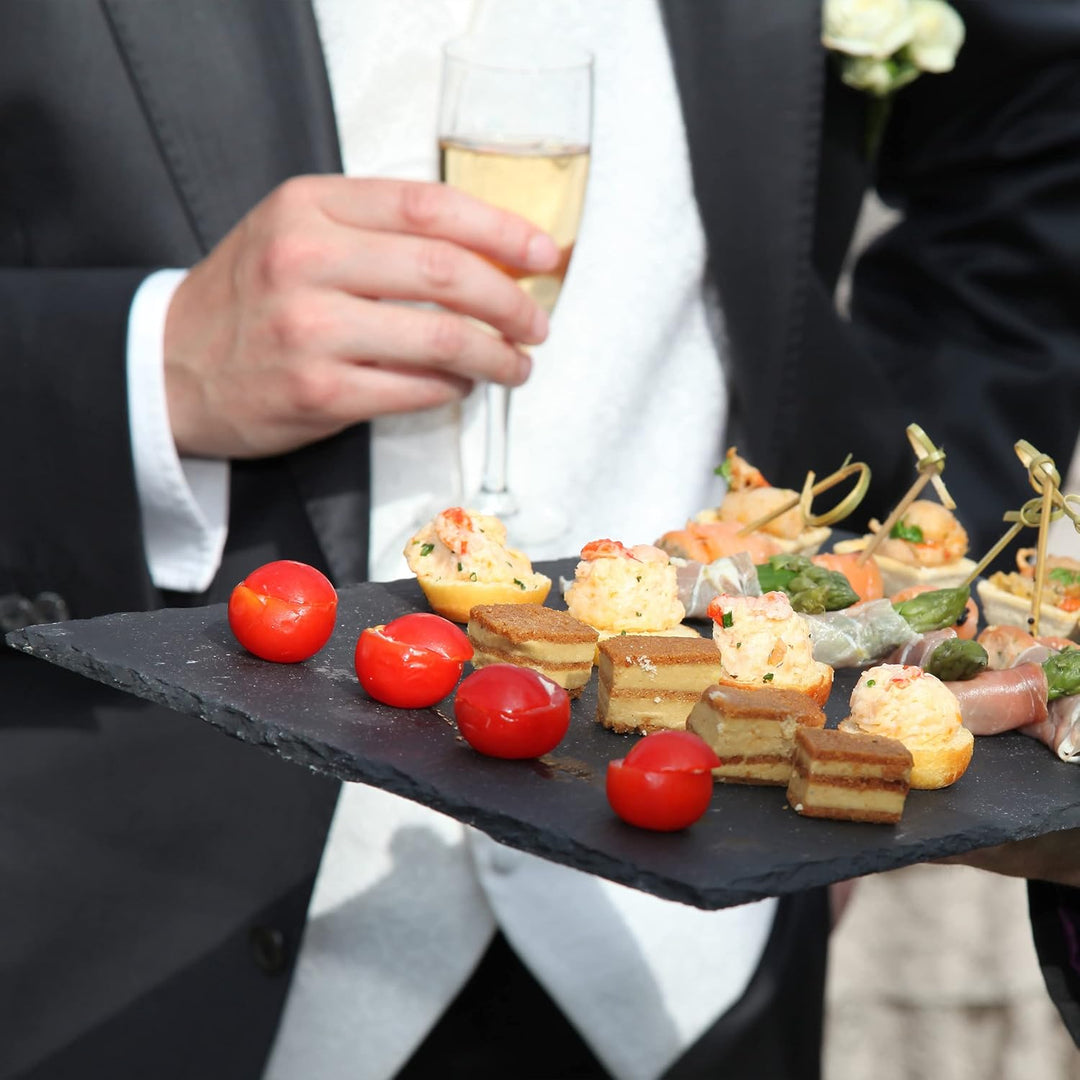 Relaxdays 12 x Schieferplatte, 25 x 25 cm, Platzteller zum Servieren & Beschriften, Buffet, Servierp