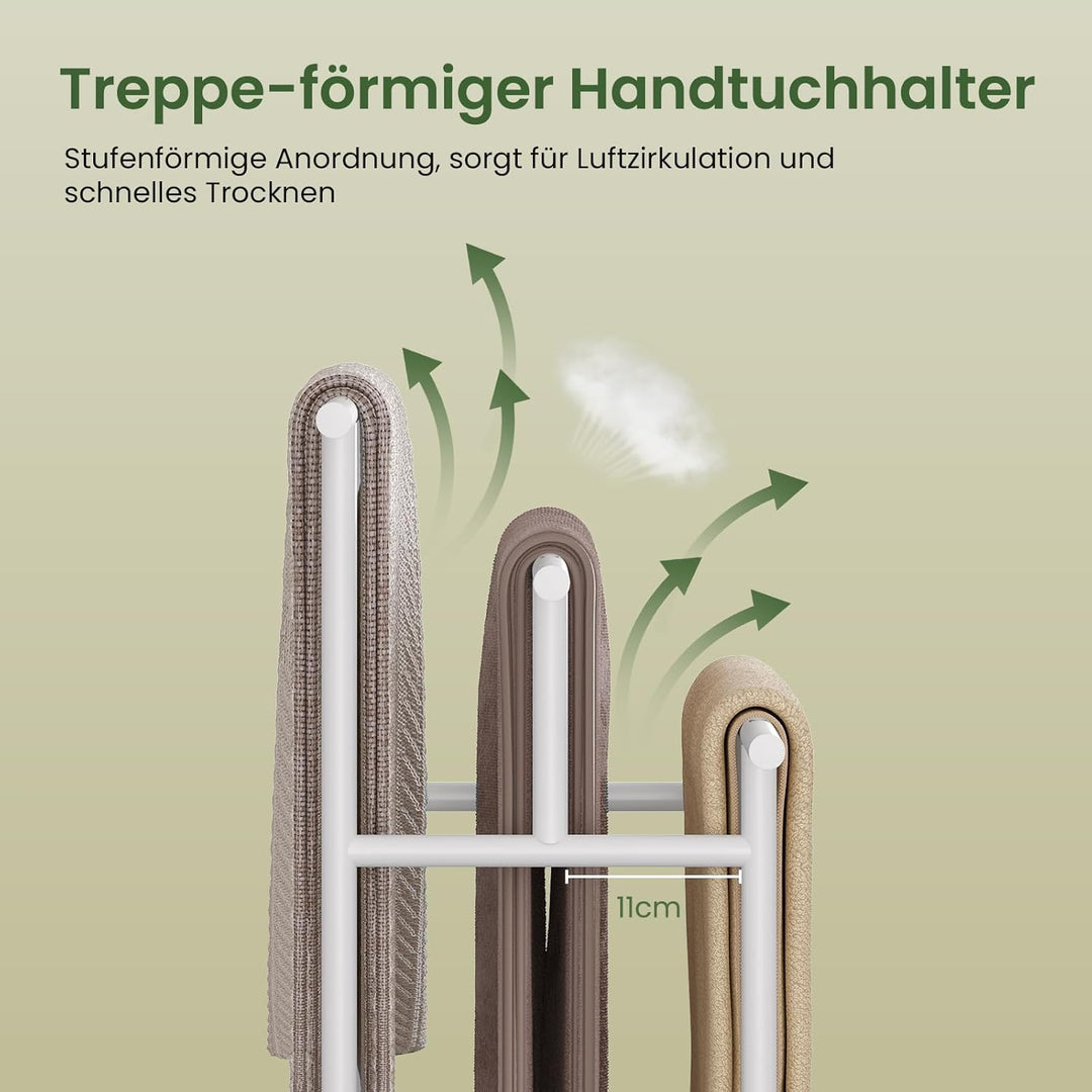 EUGAD Handtuchständer, Handtuchhalter weiss stehend, mit 3 Handtuchstangen, Badetuchhalter mit 2 Abl