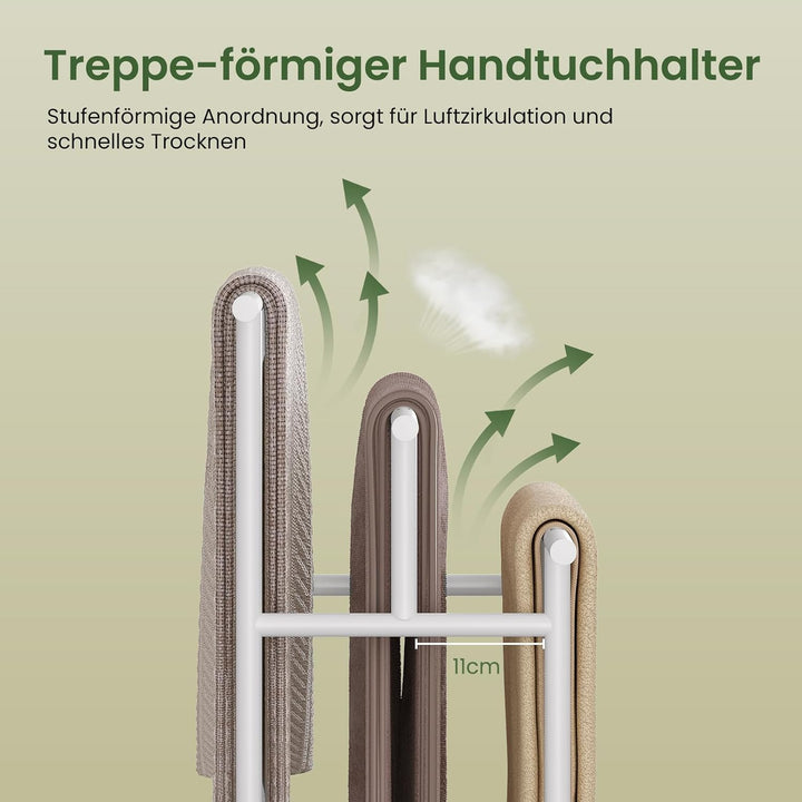 EUGAD Handtuchständer, Handtuchhalter weiss stehend, mit 3 Handtuchstangen, Badetuchhalter mit 2 Abl