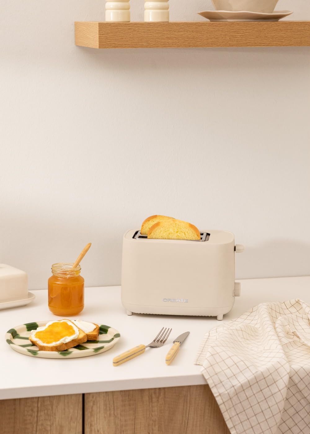 CREATE/TOAST STUDIO/Toaster Sand / 6 Leistungsstufen, Krümelschublade, Thermostat, Auftauen, Aufwärm