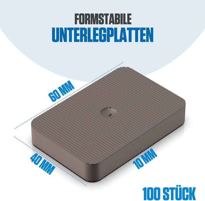 Bauhandel24 - Unterlegplatten Kunststoff 60x40mm 10mm, 100 Stück, Distanzplatten, Abstandshalter, Au