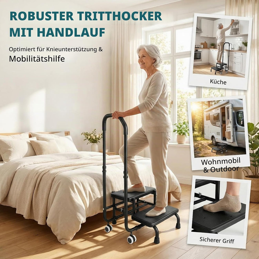 Tritthocker mit Haltegriff - Badewannenstufe mit Haltegriff, 5 Höhen von 95 cm bis 105 cm, Tragfähig