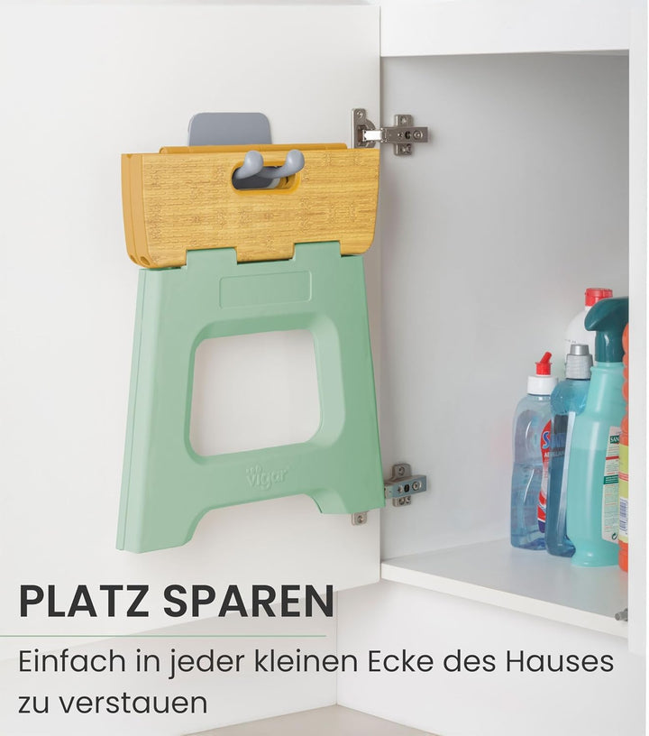 Vigar Kompakte Tritthocker Klappbar für Erwachsene, 32 cm, Klapphocker Faltbar 150 kg rutschfest, Le