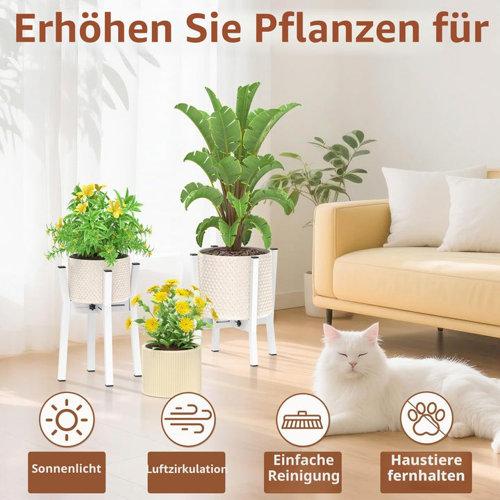 VASZOLA Weiss Verstellbarer Pflanzenständer für Einzelne Grosse Pflanzgefässe im Innen und Aussenber