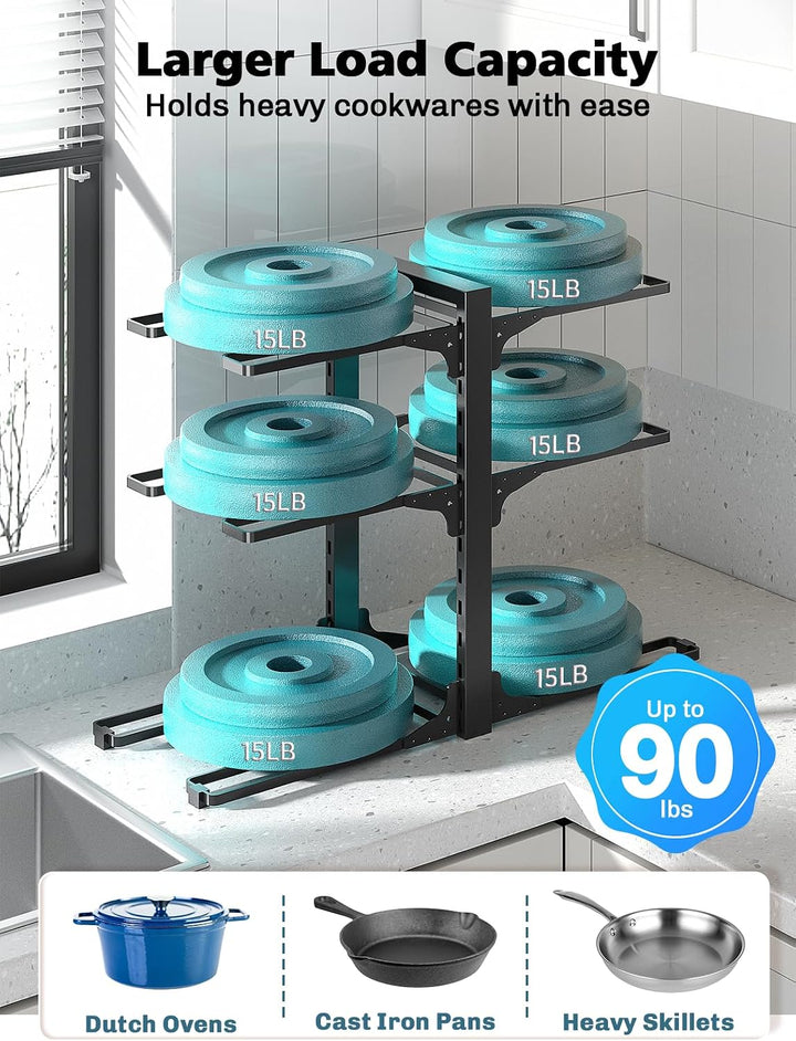 MUDEELA Topf- und Pfannen-Organizer, vertikal 35 cm hoch, 6 verstellbare Ebenen, robuster Küchenschr
