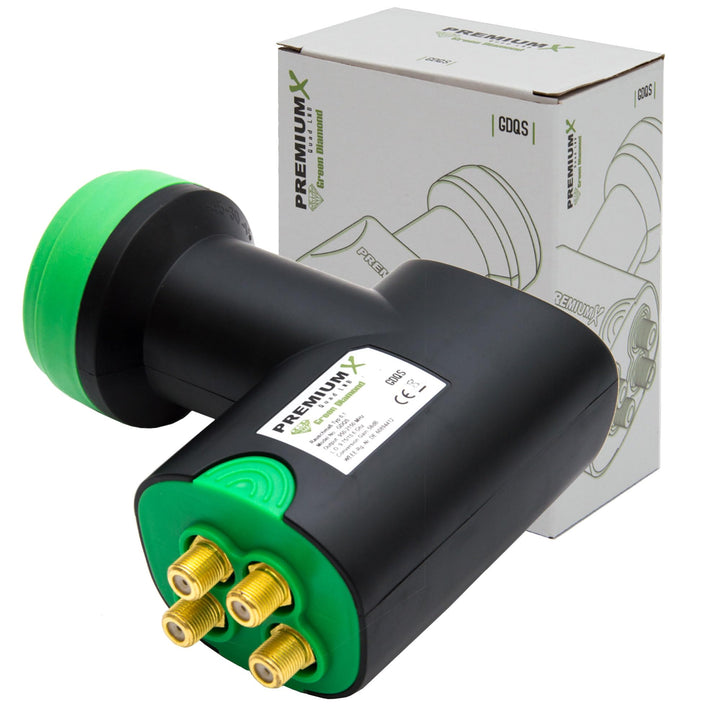 Premium X Green Diamond GDQS Quad LNB 0,1dB Quattro Switch FullHD 4K SAT TV bis 4 Teilnehmer, Quad L