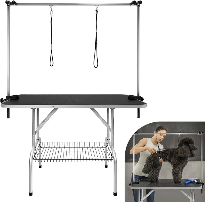 AufuN Trimmtisch für Hunde Schertisch, 113x60x76 cm Stabil Hundepflegetisch mit höhenverstellbarem G