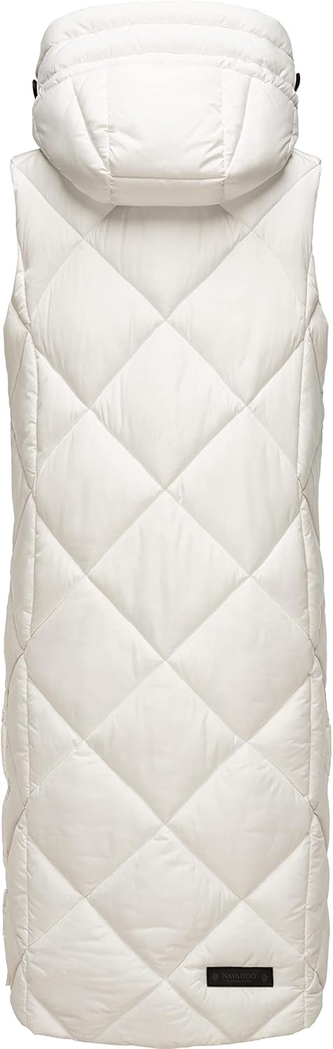 Navahoo warme Damen Winter Steppweste lang mit Kapuze Schnuckel XS-XXL L Offwhite, L Offwhite