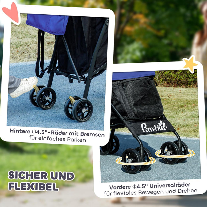 PawHut Hundewagen Hundebuggy klappbar für Hunde & Katzen bis 4 kg Katzenbuggy mit Netzfenstern Schul
