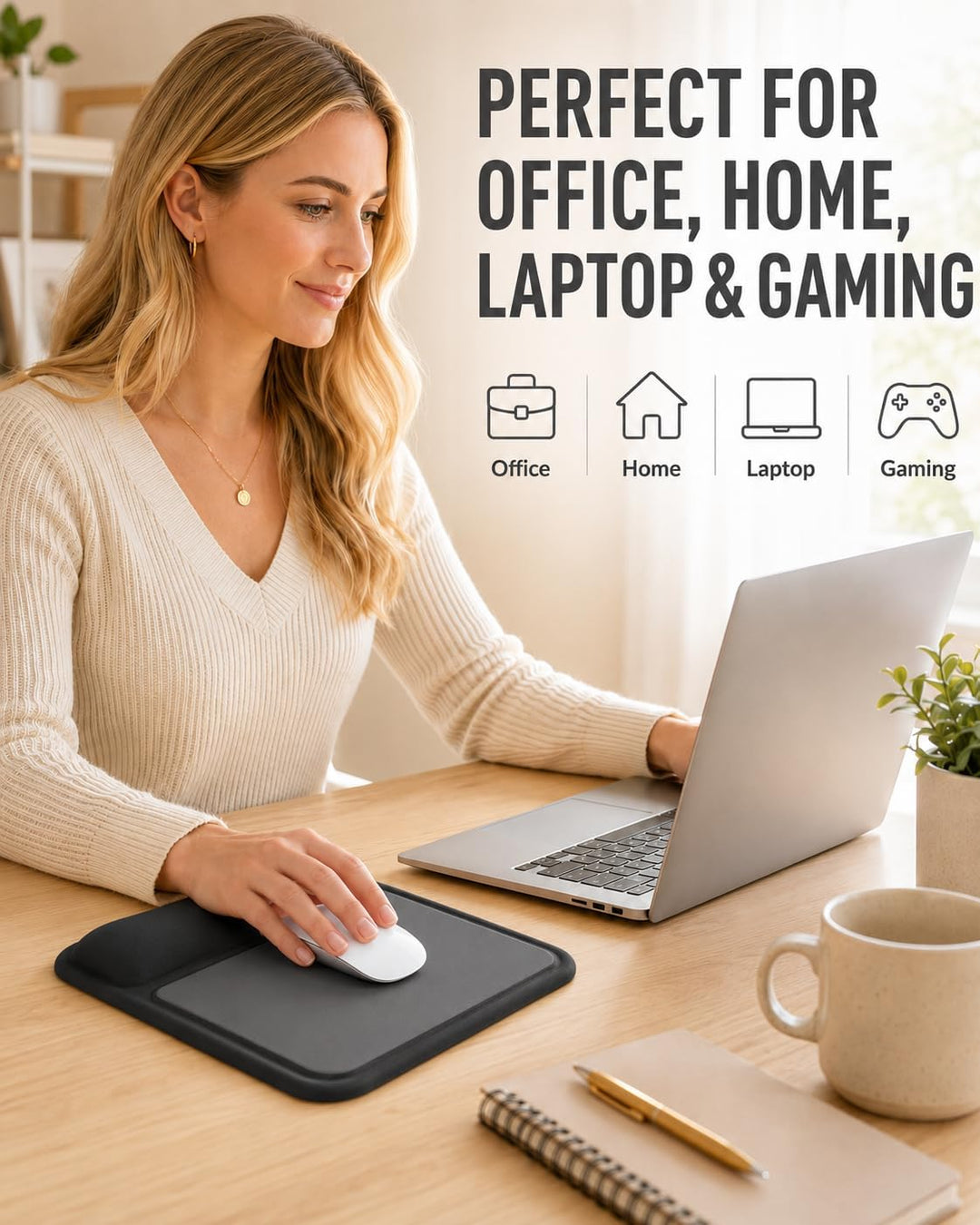 Mauspad mit gelkissen Handgelenkauflage,mousepad ergonomisch Vertieftes Anti-Druck Design, Rutschfes