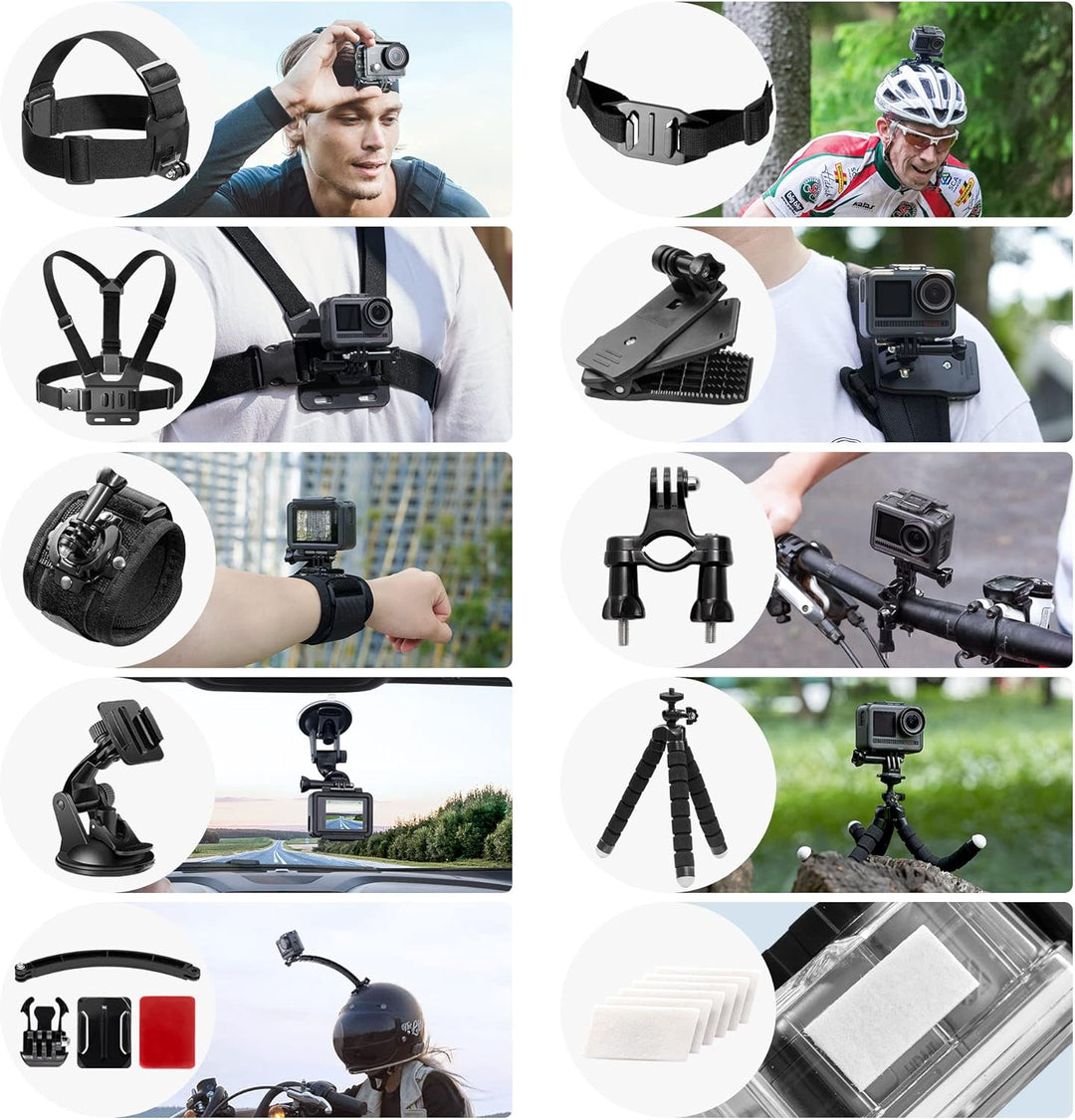 AKASO 60 in 1 Action Cam Zubehörset mit Sammeltasche, kompatibel mit EK7000/EK7000 Pro/Brave 4/Brave