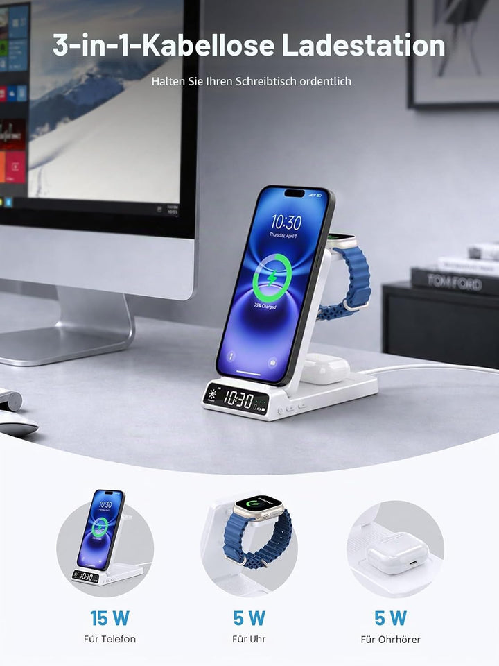 Mag-Safe Ladestation für Apple Watch und iPhone, 3 in 1 Induktive Ladestation ladegerät für iPhone 1