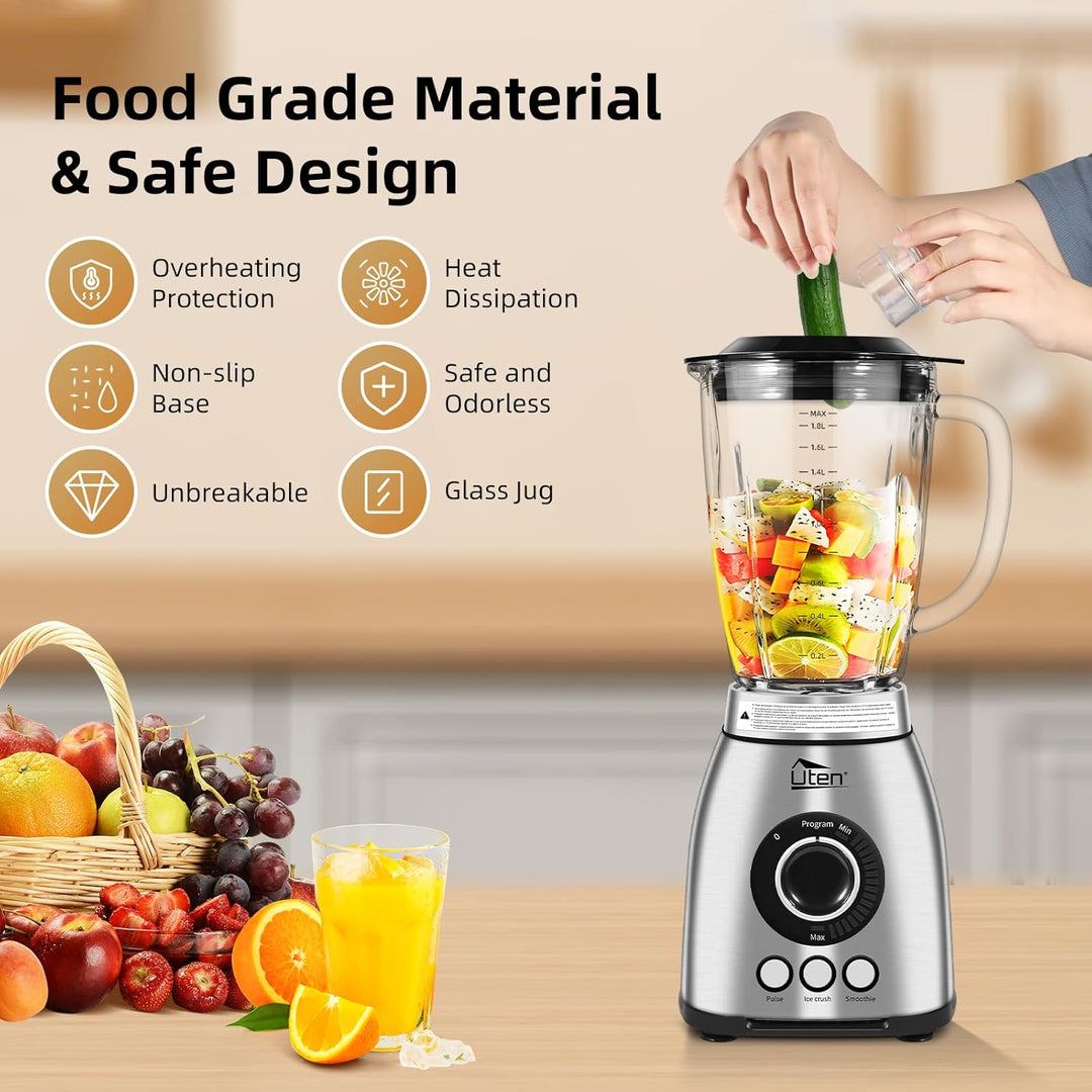 Uten Standmixer 2L, 1800 W Mixer Hochleistungsmixer, 3 Voreingestellte Programme Eiszerkleinerung, S