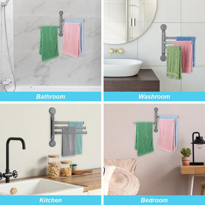 Handtuchhalter Ohne Bohren, 180° Schwenkbar 3 Armig Handtuchstange, Saugnapf Typ Towel Holder, Alumi